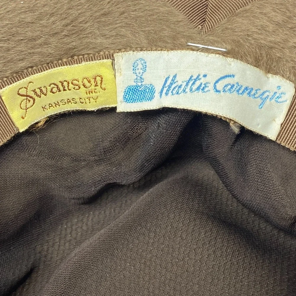 VTG Swanson Hattie Carnegie Faux Fur Brown Cloche Hat w/ 2 Matching Hat Pins 50s - Picture 5 of 7